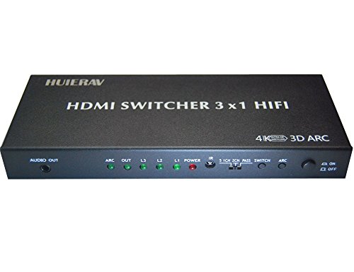 huierav HDMI Switch 3 x 1 mit Audio (HDMI Audio Extractor | HDMI ARC Extractor | mit optischer Toslink SPDIF Koaxial Audio L/R Out | 4 Kx2 K/30Hz, 1080P, 3D - 2