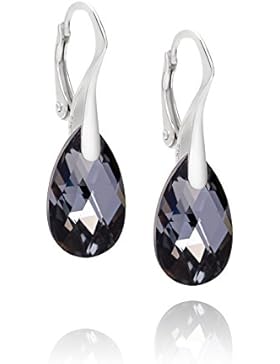 LillyMarie Damen Ohrringe Sterlingsilber 925 dunkel-grau original Swarovski Elements Tropfen Schmuck-Beutel, Geschenk...