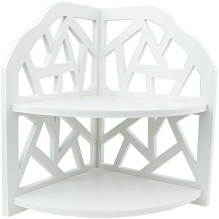 Tandi White Pastoral Hollow Standing Corner Shelves Shelf/Lattice Racks Shabby Chic Cut Deign Two Layer for Vases Candle Ornaments