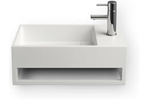 AMBRA MONA D - Lave-mains rectangulaire suspendu - Design Elégant et Raffiné - Solide et Robuste - Entretien Facile - Blanc - 30 x 50 x 20 cm