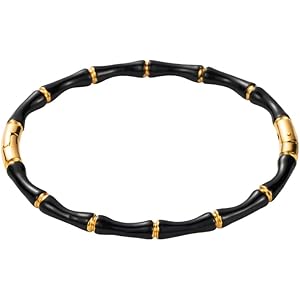 Black Bamboo Evil Eye Gold Plated Cuff Bracelet – Nazar Bangle for Women, Stainless Steel, Waterproof, Anti-Tarnish Free Jewe