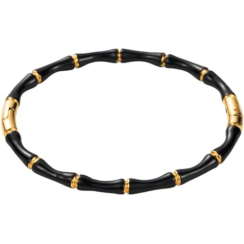 Black Bamboo Evil Eye Gold Plated Cuff Bracelet – Nazar Bangle for Women, Stainless Steel, Waterproof, Anti-Tarnish Free Jewe