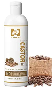 7 HERBS Cold pressed, Castor oil for Stronger Hair, Skin & Nails, 100% Natural, Moisturizing & Healing For Dry Skin, Beard and Eyelashes, Paraben Free and No Mineral Oil - 200ml