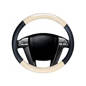 ZOOOMY Car Steering Wheel Cover | Microfiber Leather | Breathable, Anti Slip | Odourless | Racing Series | Black & Beige for Tata Safari (2021)