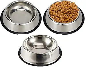 King International Stainless Steel Dog Accessories, Dog Bowls with Anti-Skid Rubber Base Set of 3,450ml 700ml 900ml Pet Feeding Bowl for Dogs, Puppy Cat Kitten,Feed Water Wet Food