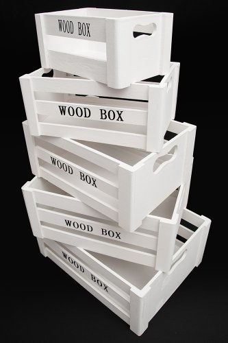 Aufbewahrungsbox „Vintage“ Holzkisten 5er Set weiss Holzboxen Holzkiste Dekokiste Deko Weinkiste Box Kiste Kisten Boxen Aufbewahrung Regal - 5