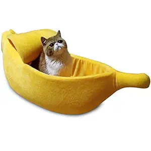 ? Petgrow ? Banana Cat Bed Cave Extra Large Size, Pet Bed Sofa Soft Cat Cuddle Bed House, Lovely Pet Supplies for Rabbits Small Dogs Cats Kittens Bed, Yellow