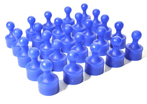25 voll-farbige Magnet-Pins / Push-Pins für Whiteboards, Karten, Kühlschränke (25er Pack, Blau)