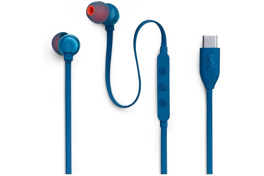 JBL Tune 310 C USB-C Auriculares intraaurales con micrófono y audio de alta resolución, cable plano antienredos, 3 botones de