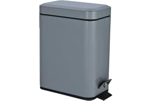 FINE STAR 5L Slim Pedal Bin Square Toilet Brush Holder Bathroom Set Rectangular Removable Bucket Trash Recycling Bin (Grey 5 L Bin Only)