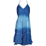 Mogul Interior Sundress Lace Work Embroidered Blue Halter Neck Beach Summer Dresses