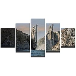 Fbhfbh Poster Art Toile Peinture 5 Panneaux Statue Dans Le Seigneur des Anneaux Tableau Modulaire Mural pour Salon HD Print Cadre 12x16/24/32inch With frame