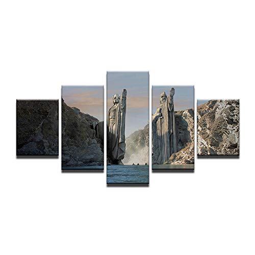 Fbhfbh Poster Art Toile Peinture 5 Panneaux Statue Dans Le Seigneur des Anneaux Tableau Modulaire Mural pour Salon HD Print Cadre 12x16/24/32inch With frame