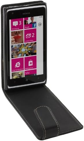 Works with Nokia Licensed Leather Alpha Vertical Flip Case Cover for Nokia Lumia 900 - Black