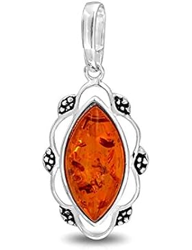 Bling Jewelry Edelstein Honig Bernstein Anhänger Vintage Marquise Sterling-Silber
