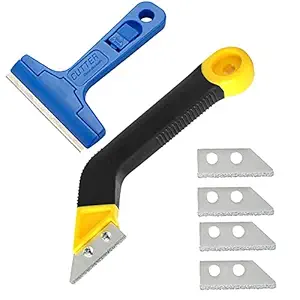 HASTHIP Tile Grout Remover, Angled Grout Tile Scraping Rake Tool + Scraper Tile Grout Saw with 4 Pcs Extra Blades Replacement for Quick Grout Removal Tile Cleaning