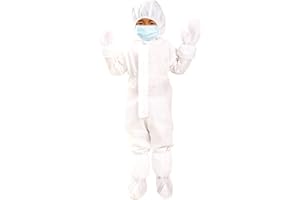 VALICLUD Tuta usa e getta per bambini con polsini elastici, caviglie e cappuccio, non poroso anti-polvere tuta per ventilazione bianca, con guanto e copriscarpe