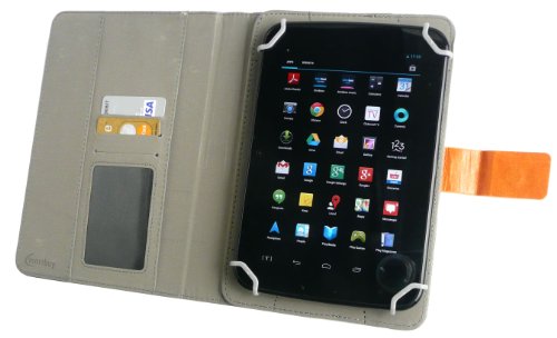 Emartbuy® Tolino Tab 8 Inch Tablet Universalbereich Denim with Tan Trim Multi Winkel Folio Executive Case Cover Wallet Hülle Schutzhülle mit Kartensteckplätze + Blau Eingabestift - 6