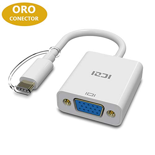 ICZI Adaptador USB Tipo C a VGA 1080P, Convertidor USB C a VGA con Contactos chapados en Oro/Cable Recubierto de Cobre para Dispositivos USB-C con DP ALT Modo, Blanco