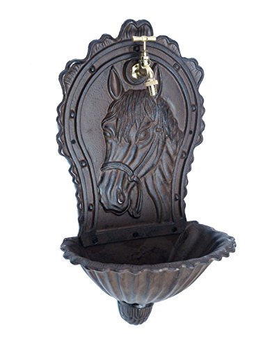 WASCHBECKEN WANDBRUNNEN GARTEN EISEN NOSTALGIE ANTIK STIL PFERD BRUNNEN BRAUN - 3