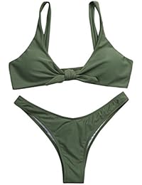 Venta caliente !Traje de baño, FeiXiang♈Bikini de las mujeres de color sólido nudo de pecho lleno tangas bikini doble traje de baño dividido traje de baño playa playa de baño 2018 (M, armygreen)