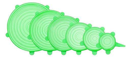 Tapas Elásticas de Silicona, Libre de BPA, Paquete de 6 Pcs Tapas Extensibles Reutilizables de Varios Tamaños para Vasos Boles Tarros, Protección Fácil para la Comida.