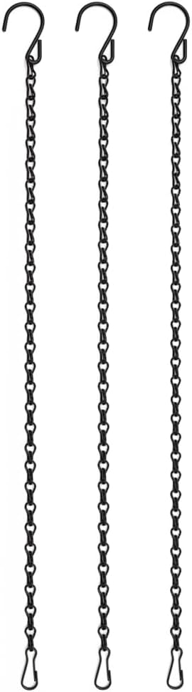 Kenovate 3 Pcs Hanging Chains with Hooks and Clips 19.7 Inch Metal Hanging Basket Chains Plant Hangers Flower Pot Chains for Bird Feeders Wind Chimes Lanterns Planters Indoor Outdoor Decor (Black)