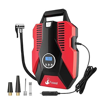 Foseal Compresseur d'Air Portatif Gonfleur Pneus Voiture Electrique Pompe avec Sac de Rangement Portable DC 12v 150PSI Numérique Lampe LED Écran, Compatible avec Véhicules, Moto, Bicyclette