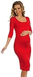 Happy Mama Women's Maternity Stretch Jersey Dress Ruched Waist. 939p