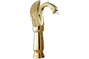 JRUIA Nostalgie Waschtischarmatur Retro Hohe Bad Wasserhahn Einhebelmischer AufsatzWaschbecken Armaturen Hoher Auslauf f.Badezimmer aus Messing Schwan Form (Gold)