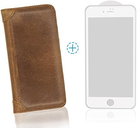 iPhone 7 Leather Case - TOPVISION Slim Leather Stand Case/Cover with iPhone 7 3D 0.3MM Curved Edge Glass Film-Coffee-IP7-LC-COFFEE
