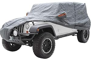 BIG HIPPO Big Ant Pokrowiec na samochód, w 100% wodoszczelna plandeka do 4-drzwiowego Jeepa Wranglera CJ, YJ, TJ i JK, do SUV-a, plandeka do garażu, ochrona przed śniegiem, lodem, mrozem i promieniowaniem UV