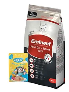 Eminent Cat Adult Salmon 2 kg Adult cat Food Eminent Cat Salmon +Free MOOCHIE (1 Pouch ) 85g Wet Cat Food Grain-Free Gravy with Tuna Chicken and Salmon Oil