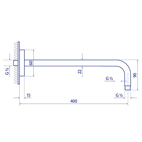 Duschkopfarm Brausehalter Duscharm Brausearm Arm für Duschkopf Material: Edelstahl Form: Rund - 2
