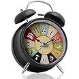 JASIFS Table Clock Retro Twin Bell Metal Frame Alarm Clock with Night Backlight Function & Silent Motion, Bedside Luminous Alarm for Students Bedroom/Office (Black Vintage)
