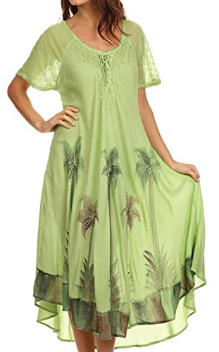 Sakkas 14610New - Abito Canotta/Prendisole Caftano Palma Kai - Verde - Un Regular di Formato