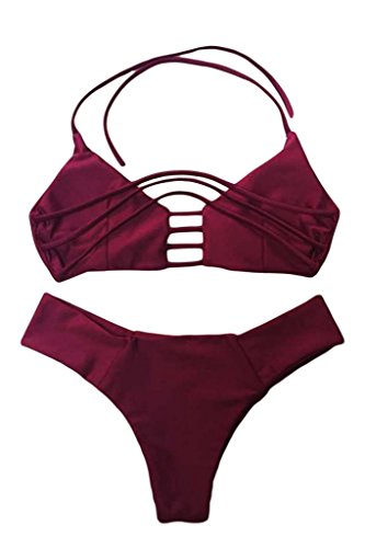 OYMMENEY Sexy Strand Damen Bandeau Bikini Push Up Set Blumendruck Badeanzug Bademode Tops und Bottoms Neckholder - 2
