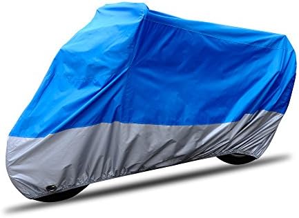 Motorbike Cover Waterproof Anti-dust Rain UV Protection All Weather Breathable 190T Motorcycle Cover with Lock-hole and Storage Bag for Indoor Outdoor Blue Medium 86.6x37.4 x 43.3”