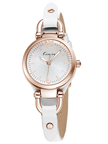 Alienwork Quarz Armbanduhr Armreif Kette wickeln Quarzuhr Uhr vintage Rosgold weiss Leder YH.KW545G-02