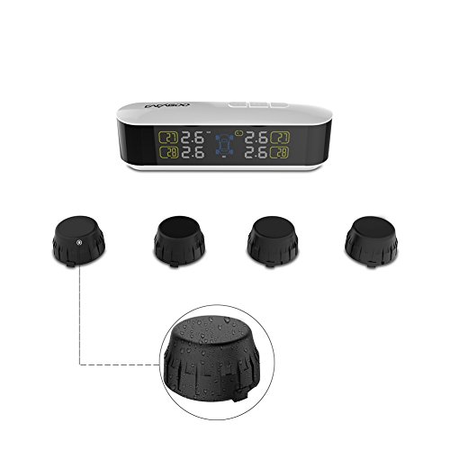 CACAGOO TPMS Monitor de Presión Neumáticos Ruedas Sistema Inalámbrico Gran Pantalla LCD Función de Alarma en tiempo real con 4 Sensores