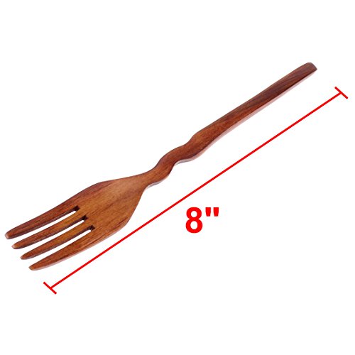 20cm Länge Holz Küche Abendessen Nachtisch Salat Servieren Kochen Gabel Braun - 2
