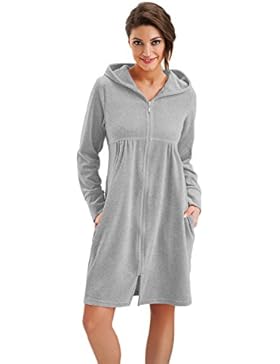 DOROTA kuscheliger und moderner Baumwoll-Bademantel mit Taschen, Reißverschluss & Kapuze