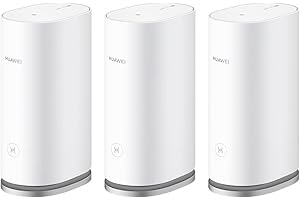 HUAWEI WiFi Mesh 3, Router Mesh Wi-Fi 6 AX3000 para Todo Hogar, Cobertura de hasta 200-400 m², 9 Puertos GE en Total, Seguridad HomeSec™, Paquete de 3, Exclusivo de Amazon, Garantía 42 Meses, Blanco