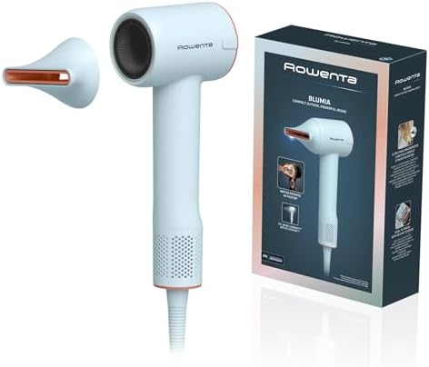 Rowenta Blumia Asciugacapelli Compatto e Leggero 350 g, Motore Digitale, Asciugatura Rapida, Generatore di Ioni, 3 Temperature, 2 Velocità, Beccuccio Magnetico, Blu