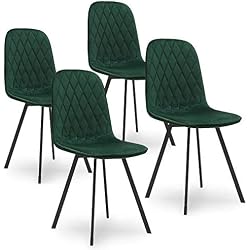 Mobilier Deco Lot De 4 Chaises en Tissu Vert Velours Livio