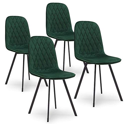Mobilier Deco Lot De 4 Chaises en Tissu Vert Velours Livio