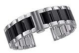 WMING Home 24mm Hochwertiger Edelstahlarmbandersatz Dual Tone Silber und schwarzer gefalteter Verschluss verstellbar