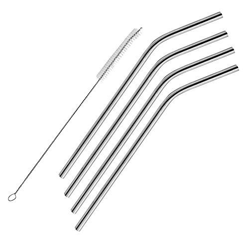 Sanwood 4 gebogene Edelstahl-Trinkhalme Set + 1 pc Reinigungsbürste