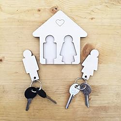 Laserò Porte-clés à Suspendre | Rangement Mural en Bois pour la Maison et le Bureau | Support Organisateur Décoratif | idée de cadeau de couple original | Porte d'Entrée, Armoire, Cuisine