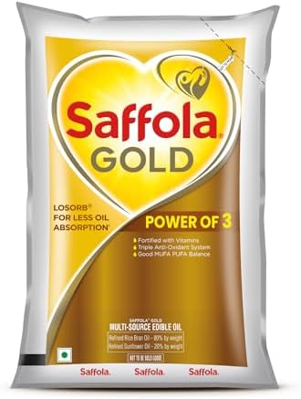 Saffola Gold Refined Cooking oil | Power of 3 - Balance of Good Fats, Triple Anti-Oxidant System & Fortified with Vitamins |
